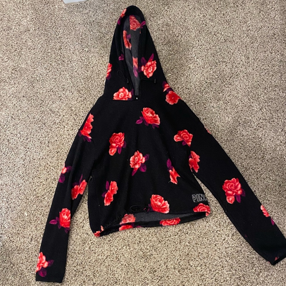 Hooded sweat shirt from pink that’s black with pink roses